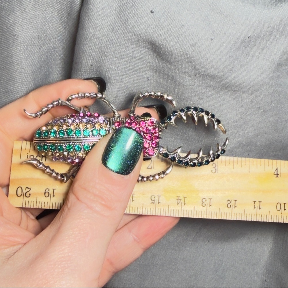 Beetle Brooch Rhinestone Insect Pin 3 inches - Picture 6 of 12